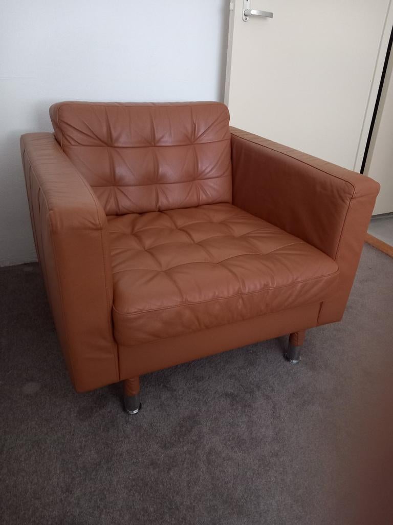 LANDSKRONA Fauteuil, Grann/Bomstad goudbruin/metaal, Ophalen, Gebruikt, 75 tot 100 cm