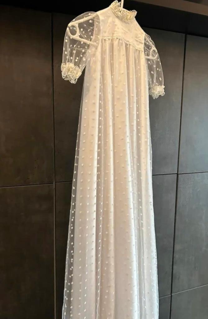 Franse lange antiek vintage doopjurk, baby maat, met mutsje, Antiek en Kunst, Ophalen of Verzenden