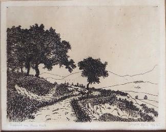 Lodewijk Bosch ets "Duinlandschap", 1922, "proefsnit voor..", Antiek en Kunst, Ophalen, Ets, Landschap, Origineel