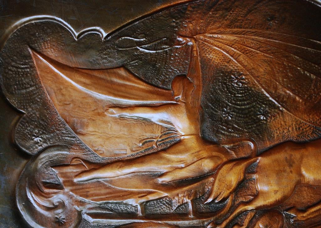 Brons Wandplaat Trojka Arrenslee met Stilistische Figuur, Antiek en Kunst, Curiosa en Brocante, Ophalen of Verzenden