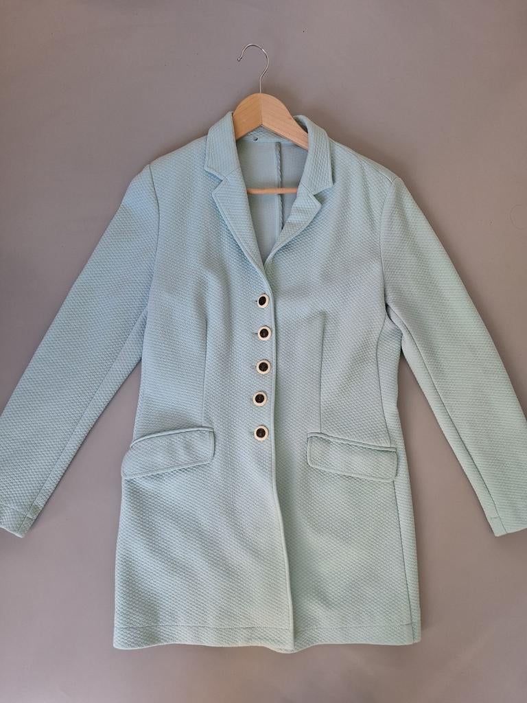 Mooie licht blauwe lange blazer 40, Kleding | Dames, Ophalen of Verzenden, Zo goed als nieuw, Maat 38/40 (M), Blauw