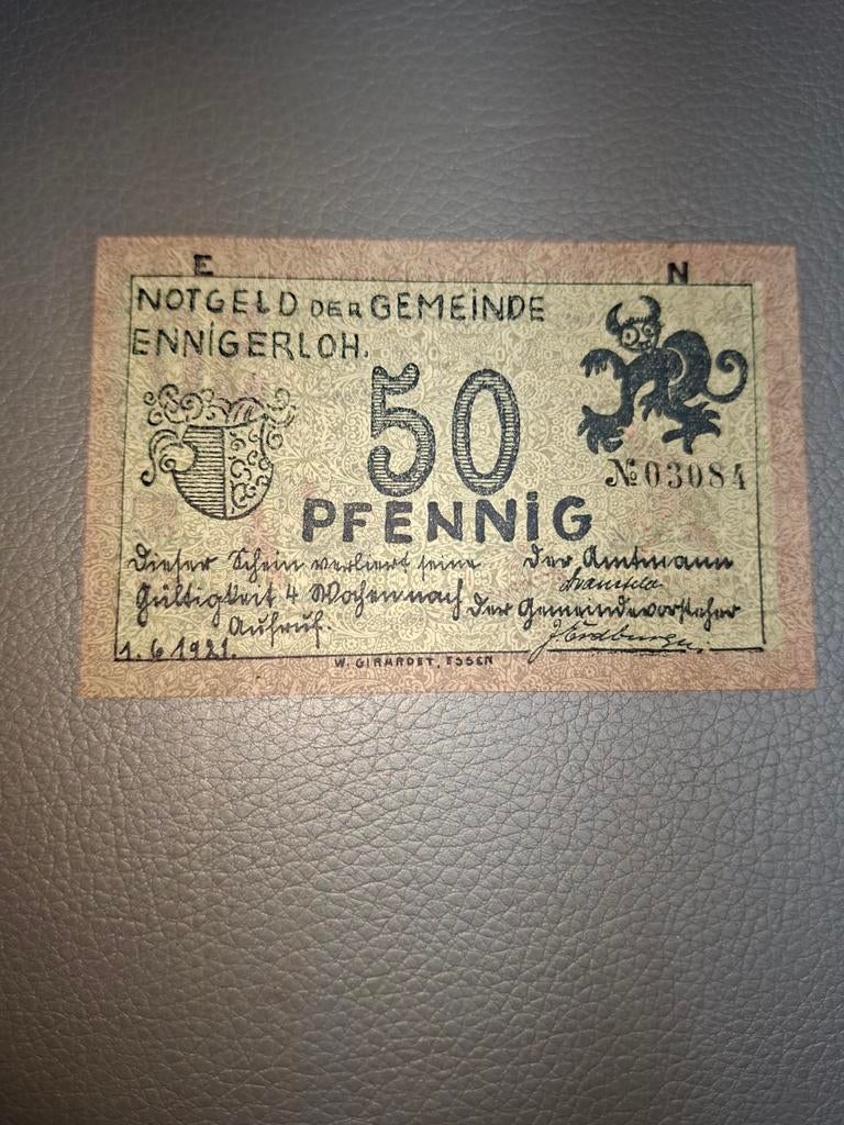 Duits Notgeld Ennigerloh Noodgeld, Postzegels en Munten, Bankbiljetten | Europa | Niet-Eurobiljetten, Ophalen of Verzenden, Duitsland