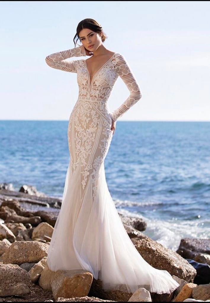 Nieuwe Pronovias White One Romuela trouwjurk lange mouwen, Ophalen of Verzenden, Nieuw, Wit, Trouwjurk