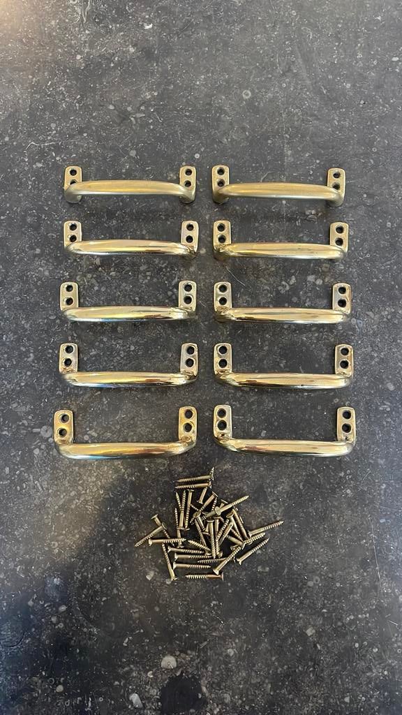 4xset Schuifraamgrepen Antiek 1930 GOUD MESSING raamgrepen, Ophalen of Verzenden