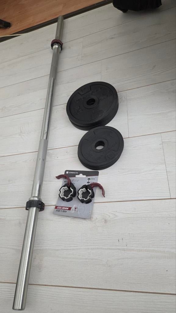Barbell met gewichten van 1 en 2 kilo, Sport en Fitness, Ophalen, Zo goed als nieuw, Rug, Halterset
