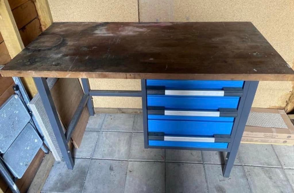 Verstelbare werkbank met 3 lades - 150,5x71,5 cm, Doe-het-zelf en Verbouw, Werkbanken, Ophalen, Gebruikt, 120 tot 170 cm