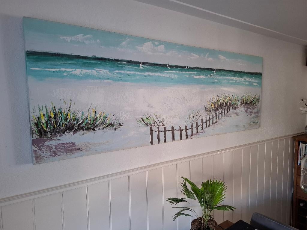 schilderij zeezicht vanaf duinen, Antiek en Kunst, Kunst | Schilderijen | Klassiek, Ophalen