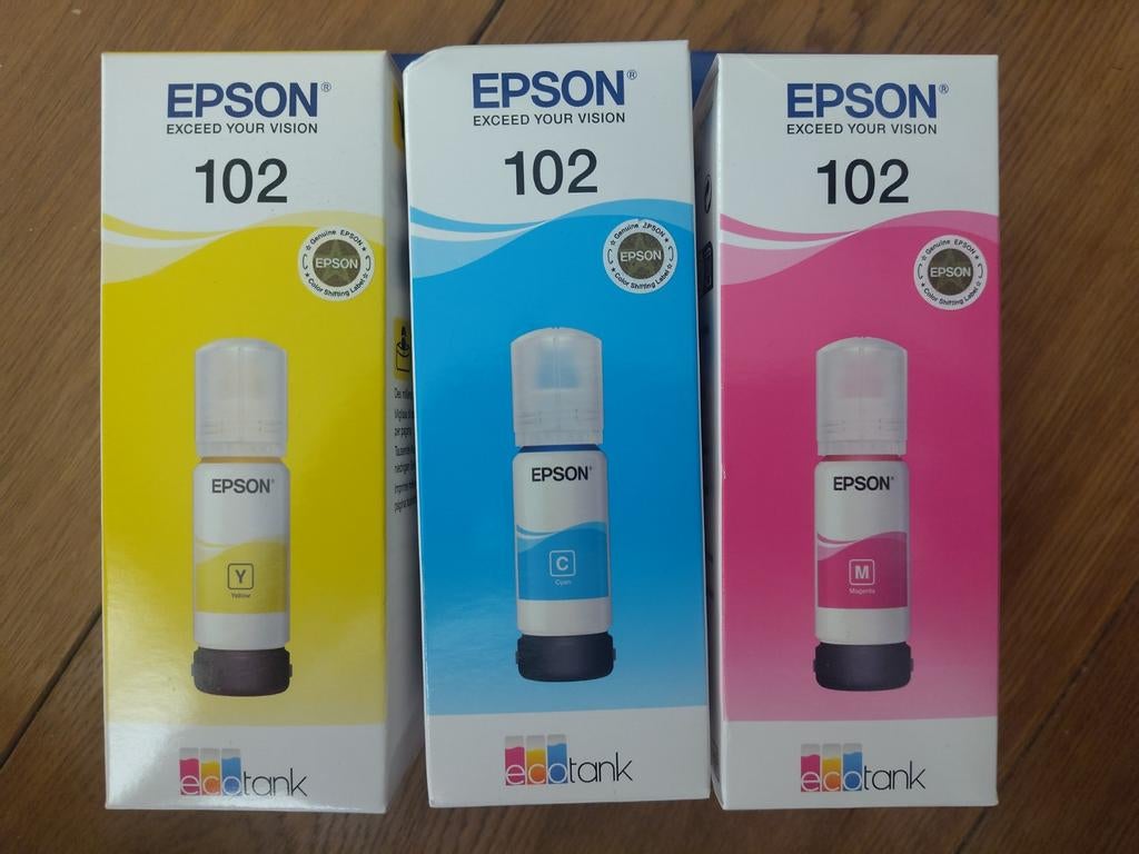 Epson 102 Ecotank cartridges geel, blauw, magenta, Ophalen of Verzenden, Nieuw