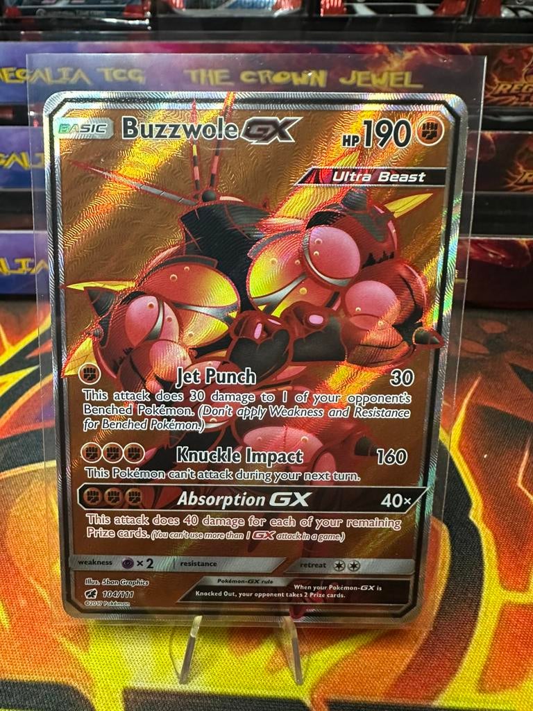 Buzzwole GX (CIN 104) Crimson Invasion, Ophalen of Verzenden, Zo goed als nieuw, Losse kaart, Foil