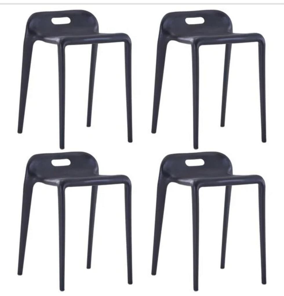 4 Zwarte Stapelbare Kunststof Krukken - Modern Design, Huis en Inrichting, Krukjes, Ophalen, Nieuw, Kunststof