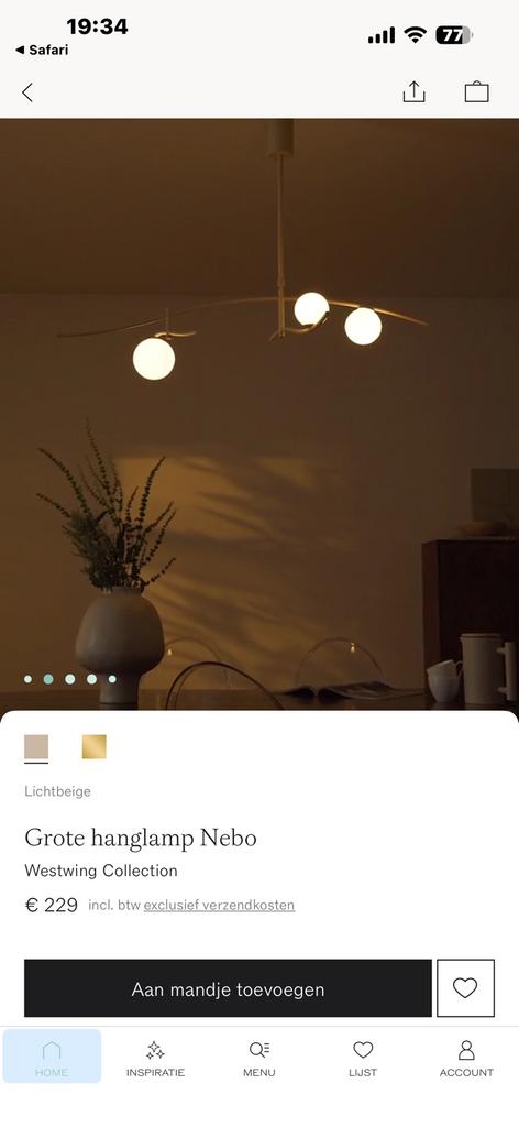 Grote hanglamp Nebo van Westwing, Ophalen of Verzenden, Zo goed als nieuw, Metaal