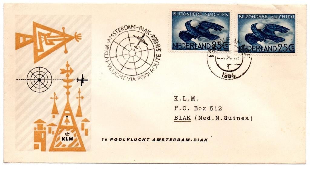 K955 1e poolvlucht Amsterdam - Biak, 05.11.1958, Ophalen of Verzenden, Envelop