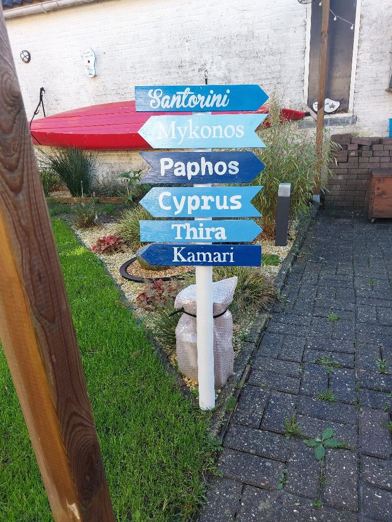 Unieke Houten Wegwijzerborden voor Tuin, Strand & Feest, Info@rwhoutidee.nl, Nieuw, Ophalen of Verzenden, ⭐ Handelsnaam fabrikant: RW Houtidee – Handgemaakte houten huis, tuin en cadeau artikelen op maat.