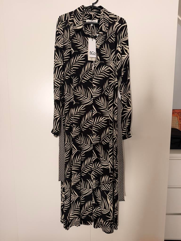 Nieuwe &Co Woman jurk met palmbladprint, maat M, Zwart, &co woman, Nieuw, &co woman