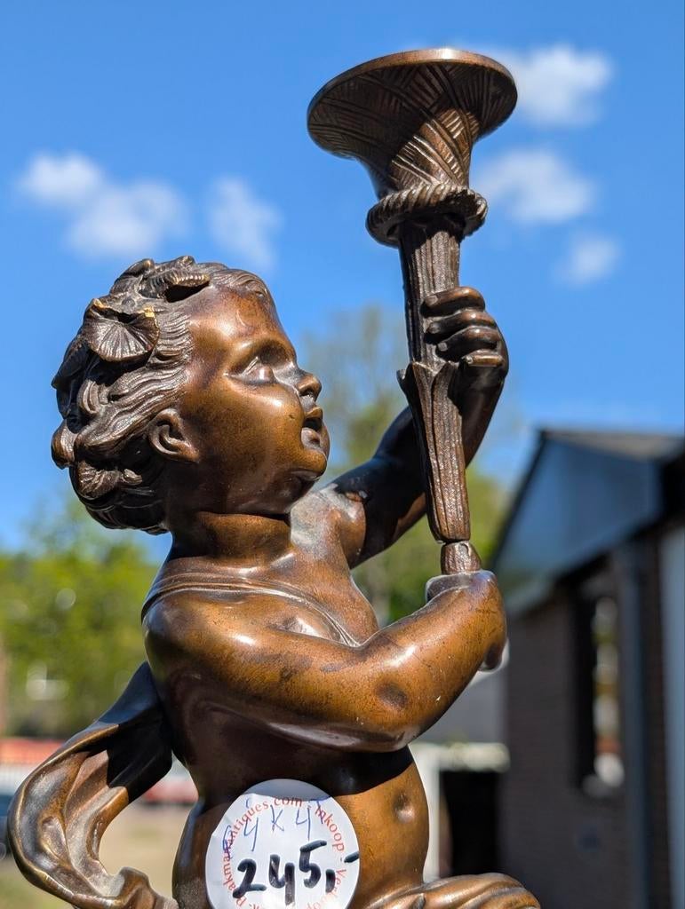 Antieke bronzen kandelaar. 29 cm hoog. €245., Ophalen, Koper of Brons