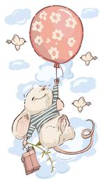 Muis aan ballon, muursticker, 154x80, baby-, kinderkamer, Verzenden, Nieuw