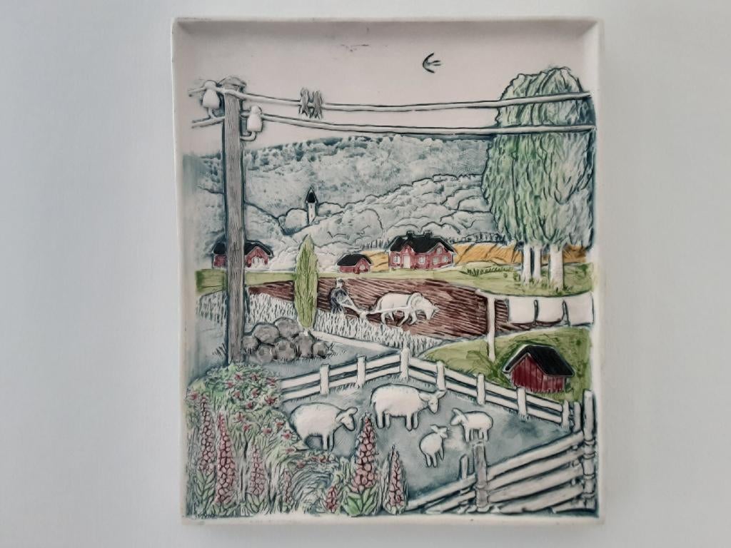 Vintage Zweedse Jie Gantofta handgedecoreerde wandtegel, Ophalen