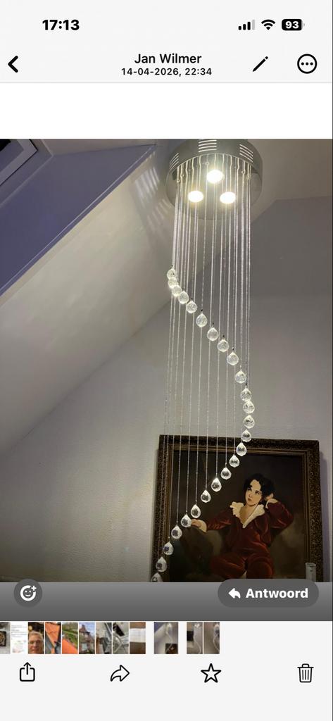 Hanglamp met kristallen, Huis en Inrichting, Lampen | Hanglampen, Ophalen of Verzenden, Gebruikt, Glas, 75 cm of meer