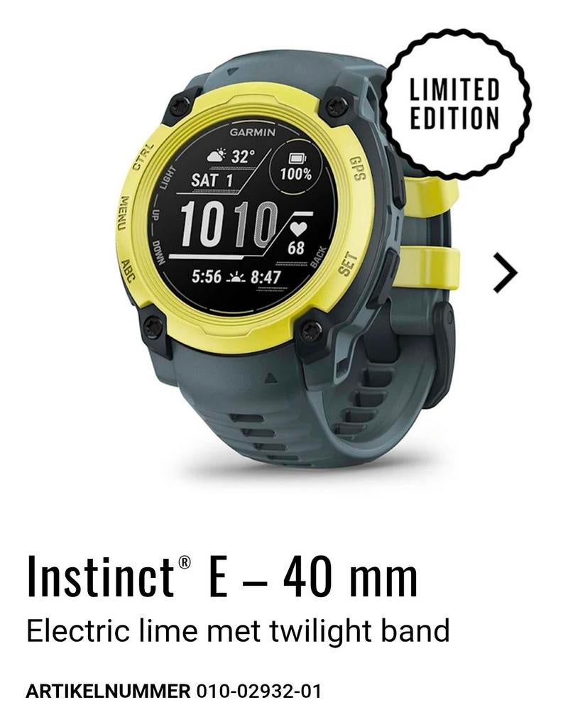 Garmin Instinct E Special edition 40mm, Sieraden, Tassen en Uiterlijk, Sporthorloges, GARMIN, Geel, Ophalen of Verzenden, Zo goed als nieuw