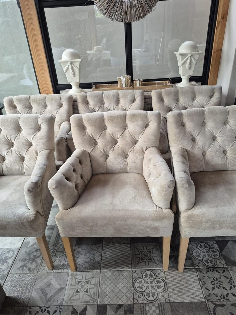 Set van 6 gestoffeerde eetkamerstoelen, beige, Huis en Inrichting, Stoelen, Gebruikt, Overige kleuren, Klassiek, Elegant, Modern