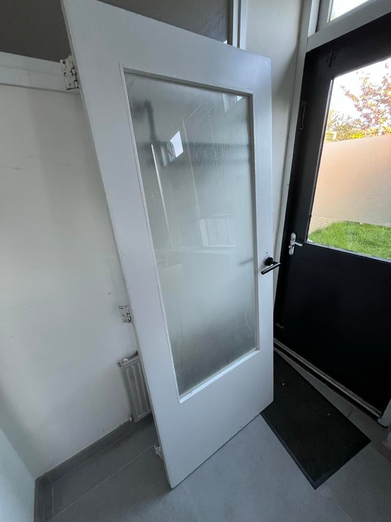 Binnendeur met glas, Doe-het-zelf en Verbouw, Deuren en Horren, Gebruikt, Binnendeur, 200 tot 215 cm, 80 tot 100 cm, Hout, Ophalen