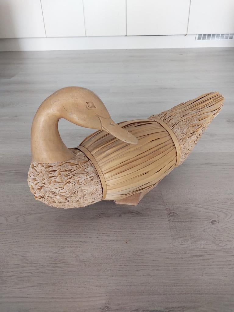 Decoratieve Eend van Hout en Riet, Hout, Ophalen of Verzenden, Bruin, Landelijk