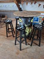 Olievat statafel met 6 barkrukken, Ophalen of Verzenden, Gebruikt