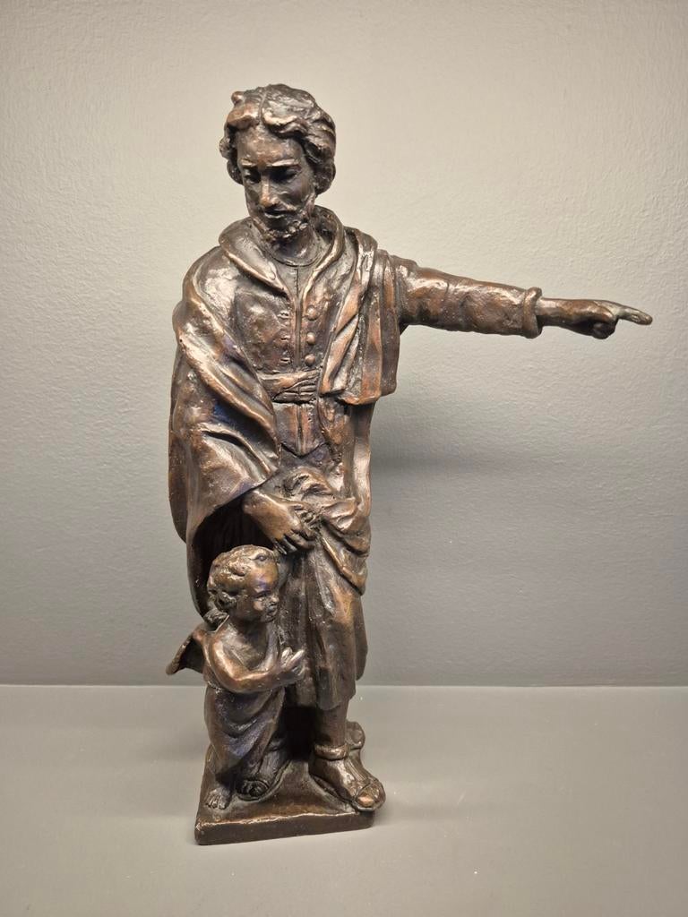 Massief brons 5.9 Kilo st Jozef beeld, Antiek en Kunst, Antiek | Religie, Ophalen of Verzenden