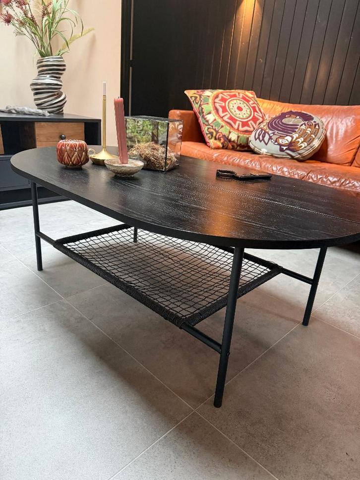 Jysk Hinnerup salontafel zwart ovaal b75 x l120 x h45 cm, Huis en Inrichting, Tafels | Salontafels, Zo goed als nieuw, Minder dan 50 cm