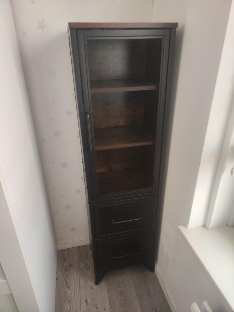 Industrieel kastje met lades en vitrinedeur, Huis en Inrichting, Kasten | Overige, Ophalen, Gebruikt