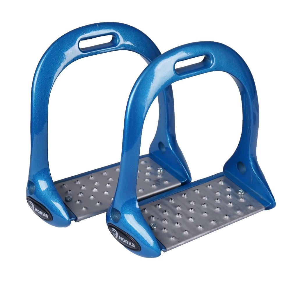 Blauwe Horka Tech aluminium stijgbeugels 12 cm, Dieren en Toebehoren, Paarden en Pony's | Hoofdstellen en Tuigage, Nieuw, Springen