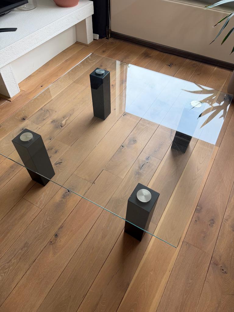 Designer Minimalist Glass Coffee Table, Ophalen, Gebruikt, 100 tot 150 cm, Vierkant