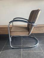 Gispen 412 fauteuil, chroom nieuwe ribstof zandkleurig, Huis en Inrichting, Fauteuils, Design, 75 tot 100 cm, Zo goed als nieuw