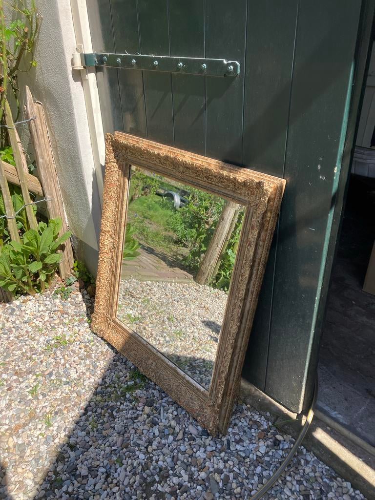 Antieke Spiegel met Gouden Barok Lijst, Ophalen of Verzenden, Rechthoekig, 50 tot 100 cm, 100 tot 150 cm