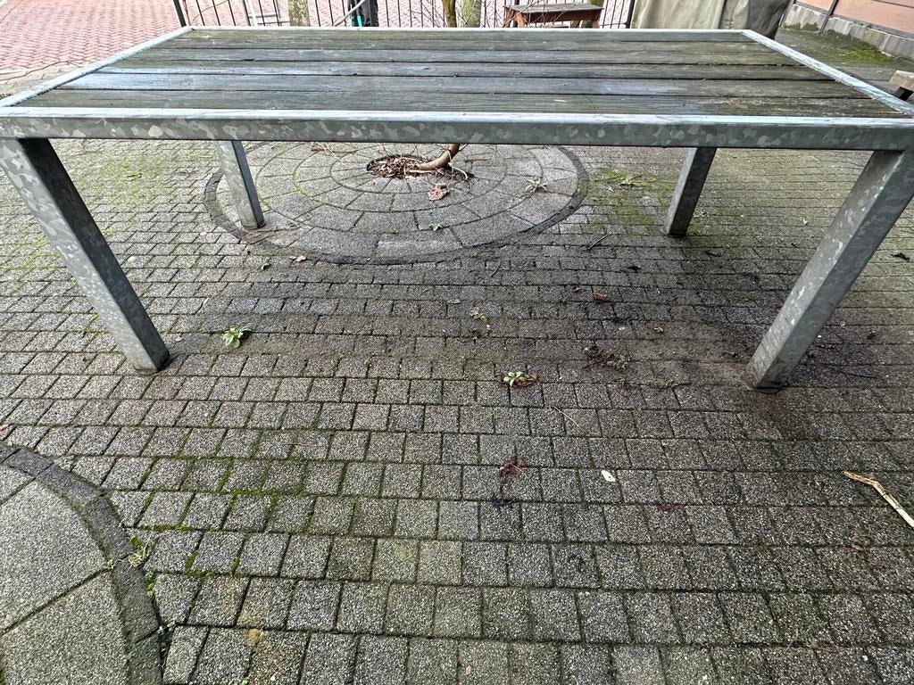 GRATIS oersterke tuintafel verzinkt staal, Tuin en Terras, Tuintafels, Ophalen, Gebruikt, Rechthoekig