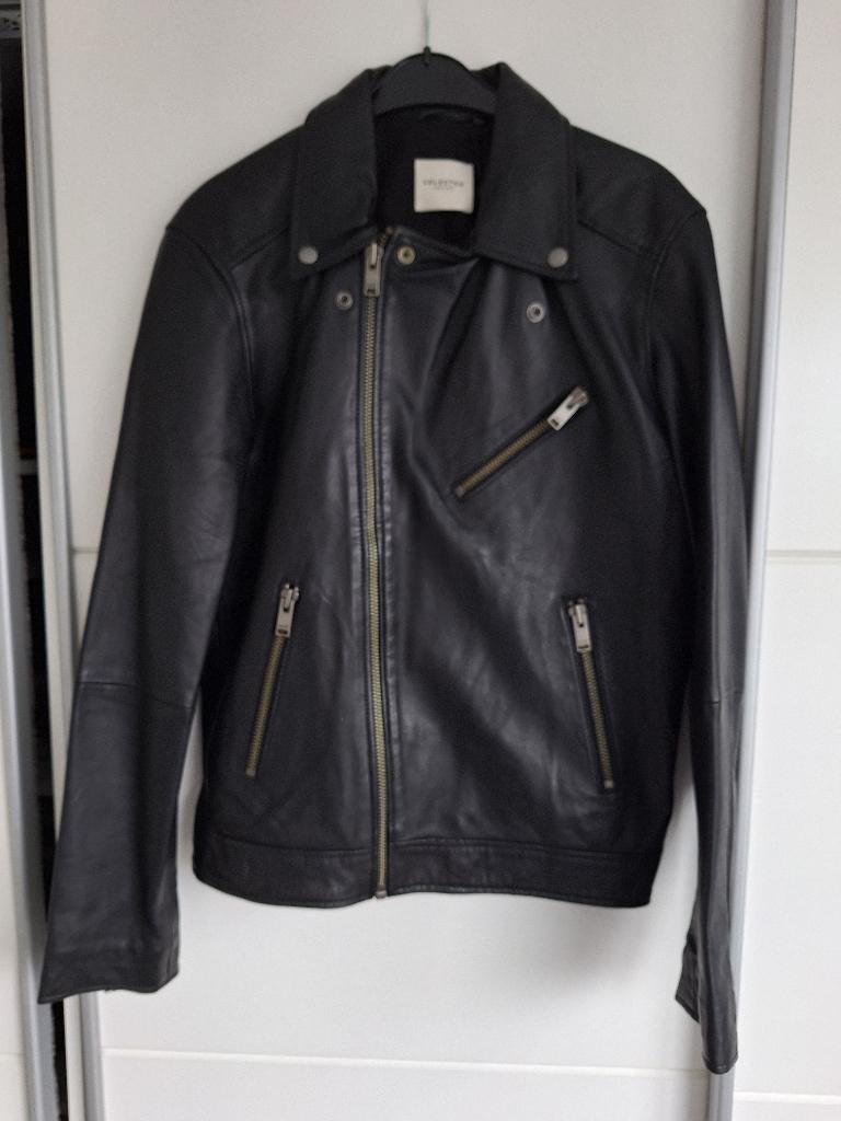 Selected Homme leren jas, Kleding | Heren, Jassen | Zomer, Maat 48/50 (M), Zwart, Nieuw, Ophalen of Verzenden