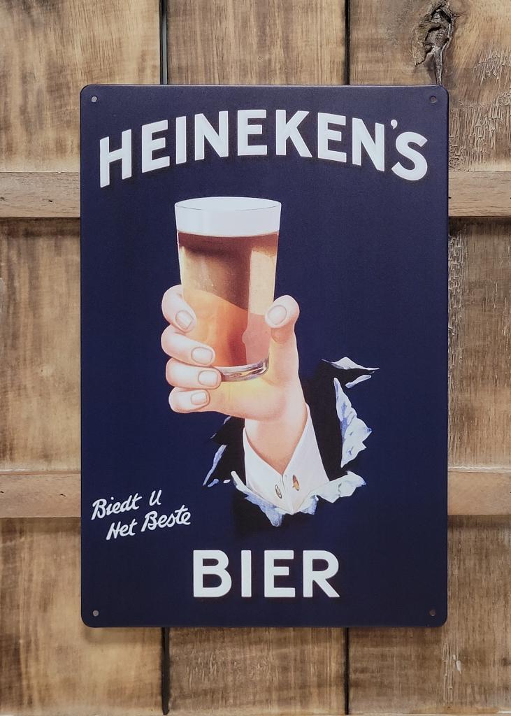 Heineken bier glas hand reclamebord van metaal wandbord deco, Verzamelen, Biermerken, Ophalen of Verzenden, Nieuw, Reclamebord, Plaat of Schild