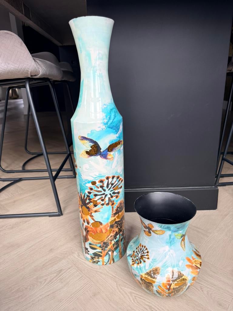 Gedecoreerde vazen met bladgoud erin, Ophalen, Overige materialen, Overige kleuren, 50 tot 75 cm
