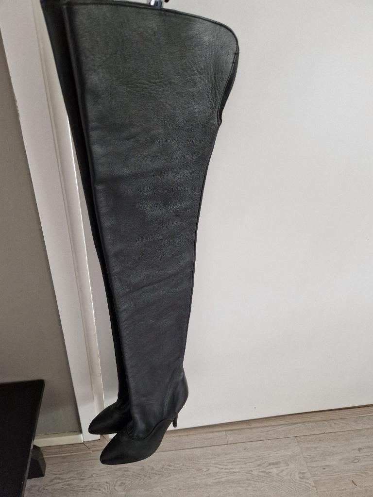 Sexy lange lederen laarzen met hoge hak maat 36, Hoge laarzen, Zwart, Nieuw, Ophalen of Verzenden