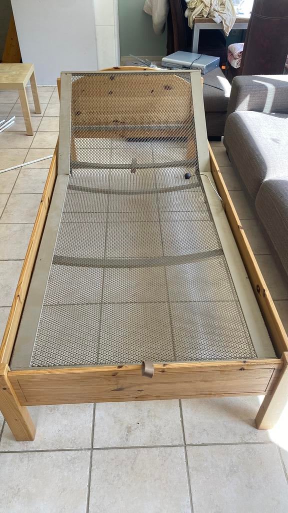 Houten bedframe met Auping spiraalbodem verstelbaar, Ophalen, Eenpersoons, Bruin, 210 cm