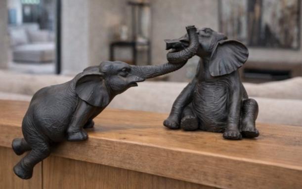 Set decoratieve Olifant Beelden - Vriendschap symbool - 50cm, Zwart, Overige materialen, Overige stijlen, Nieuw