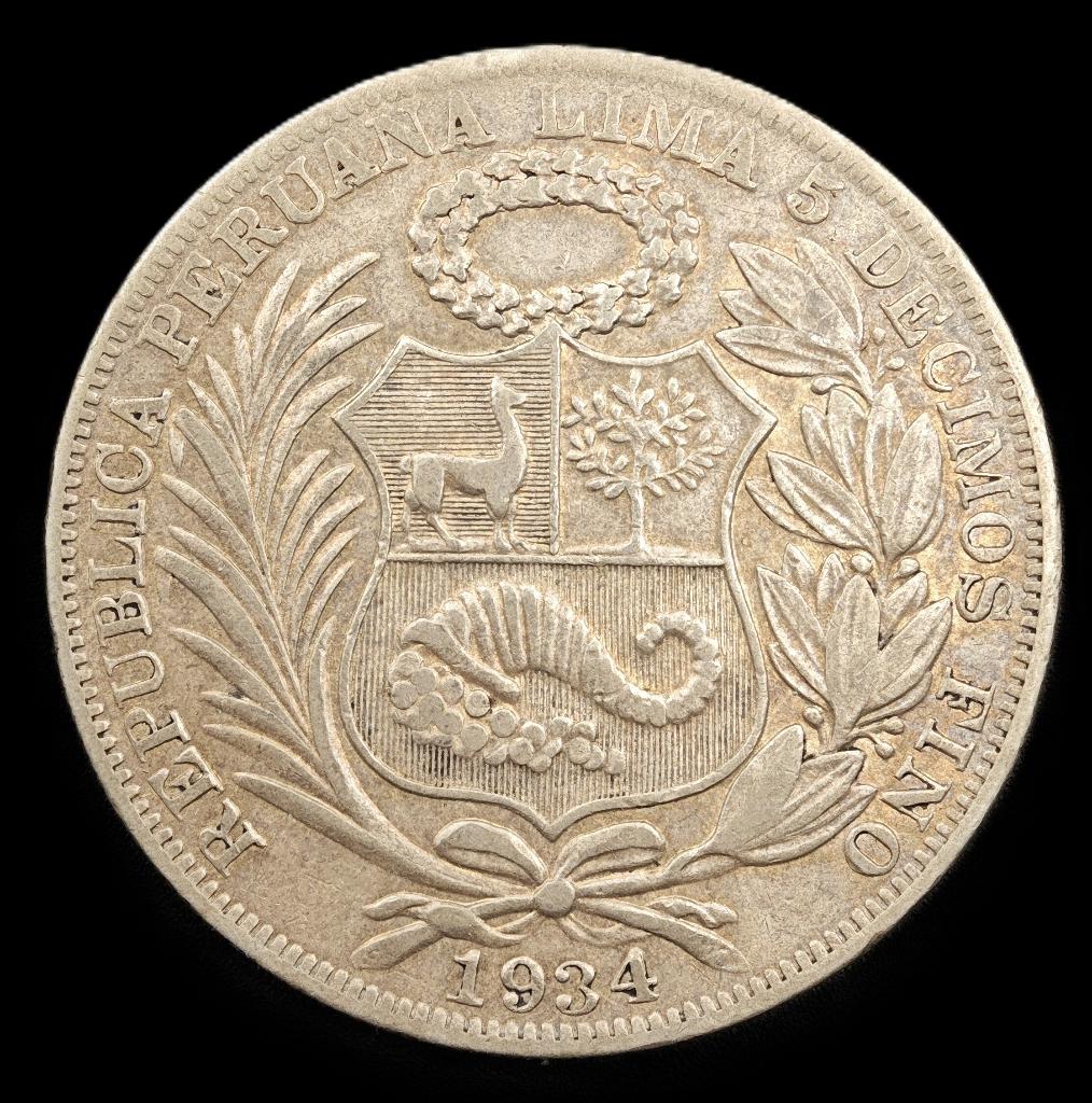 1924 Peru 1 Sol, Postzegels en Munten, Munten | Amerika, Verzenden, Zuid-Amerika, Losse munt, Zilver