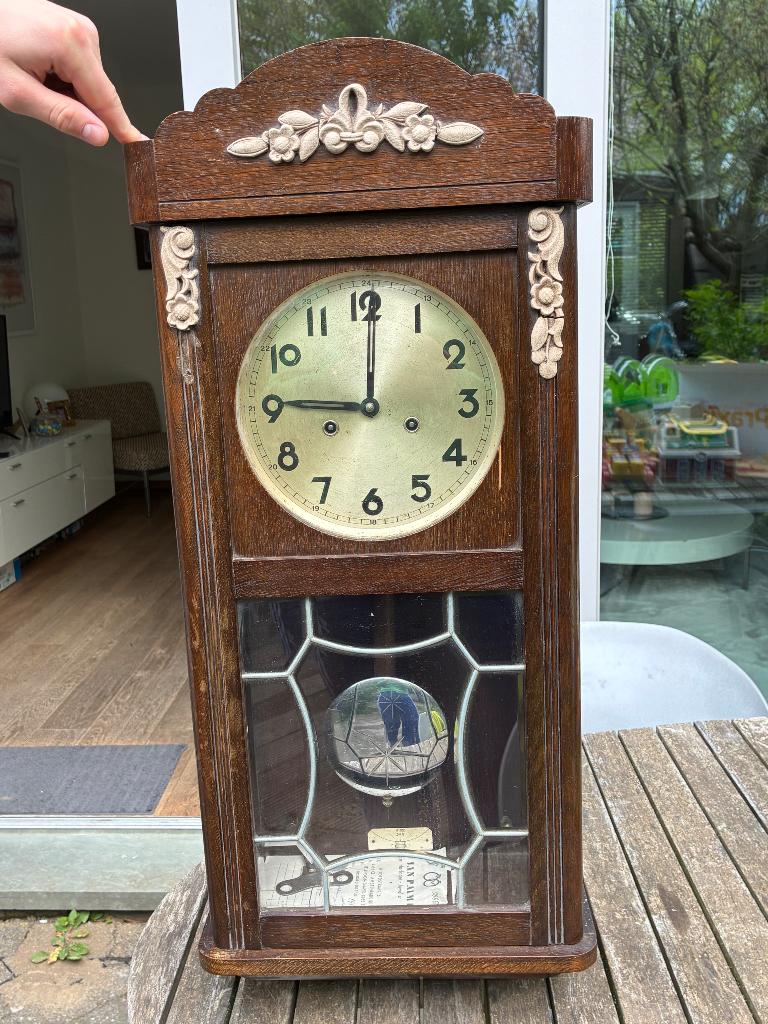 Antieke Junghans wandklok – 8-daags – met slinger en sleutel, Ophalen