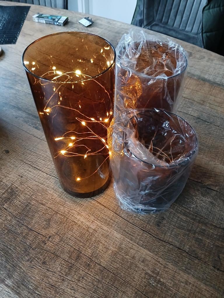 Te koop nieuw mooie set glass led lights windlicht, Ophalen, Nieuw, Overige materialen, Minder dan 25 cm