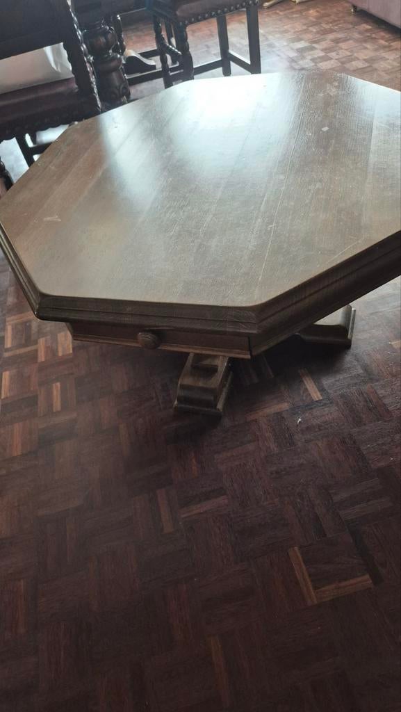 Salontafel, massief hout, 8-hoekig met 2 laden, Ophalen