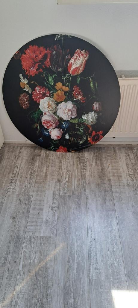 Rond schilderij met bloemenstilleven, Ophalen of Verzenden