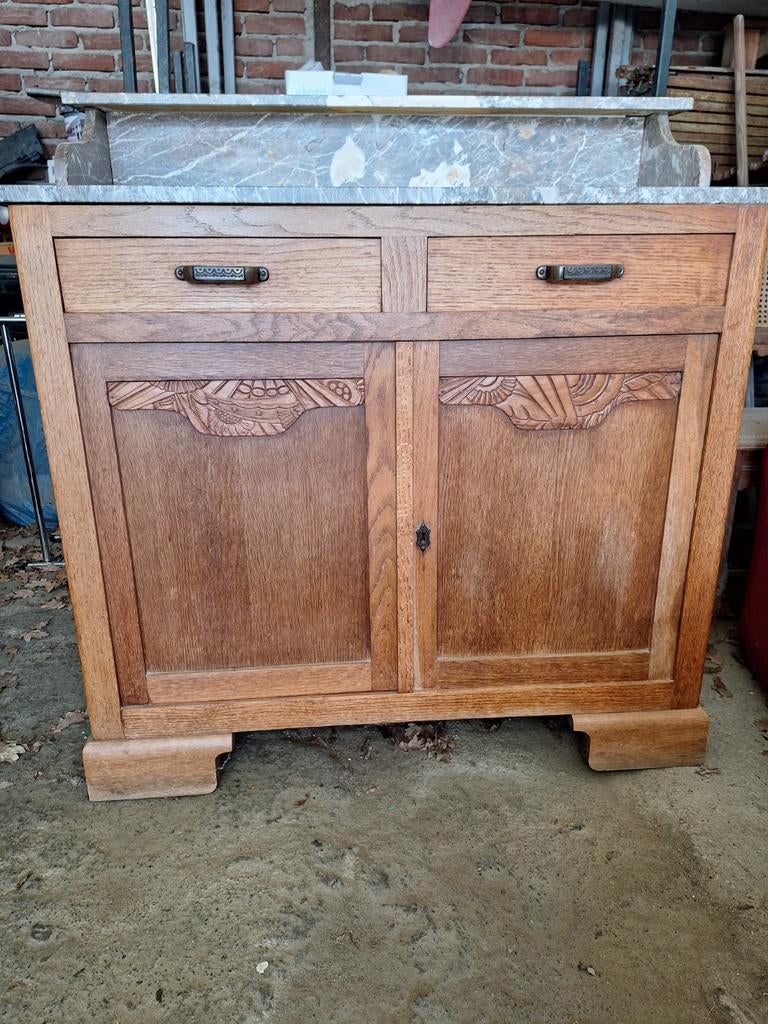 Antieke wastafel met marmeren blad, Ophalen, Gebruikt, 25 tot 50 cm, 50 tot 100 cm