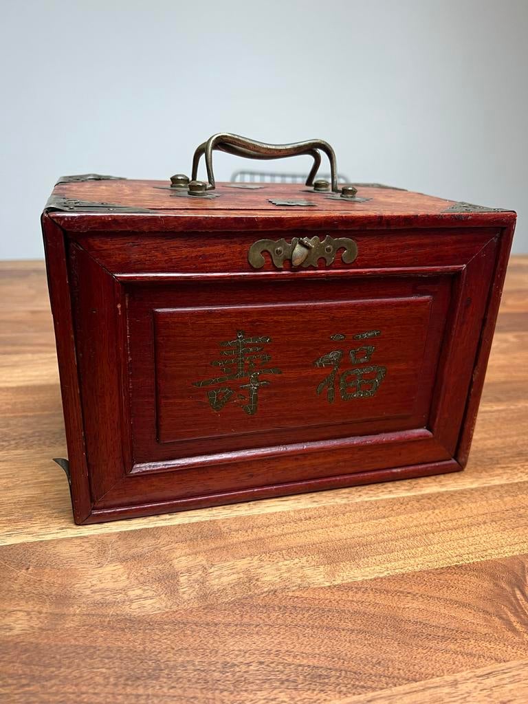 Antiek benen Mahjong spel in houten kist, Ophalen of Verzenden