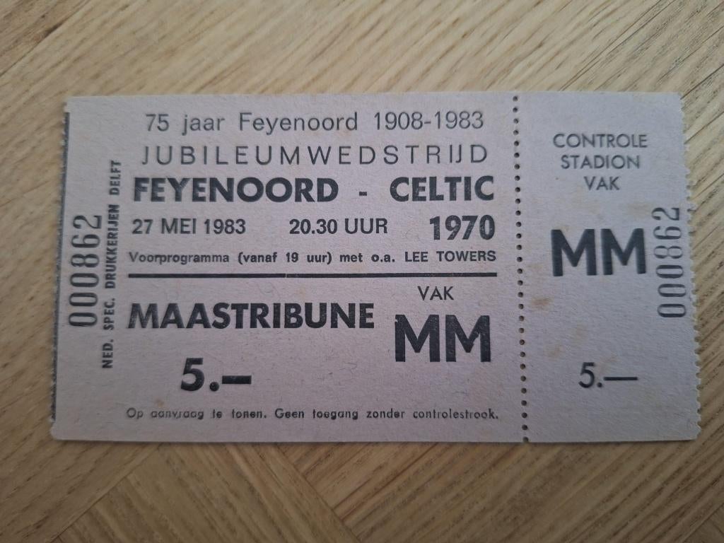 Ticket Feyenoord - Celtic (jubileumwedstrijd, 1983), Ophalen of Verzenden, Zo goed als nieuw, Feyenoord, Overige typen