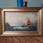 Scheepje bij kust op zee, Antiek en Kunst, Ophalen